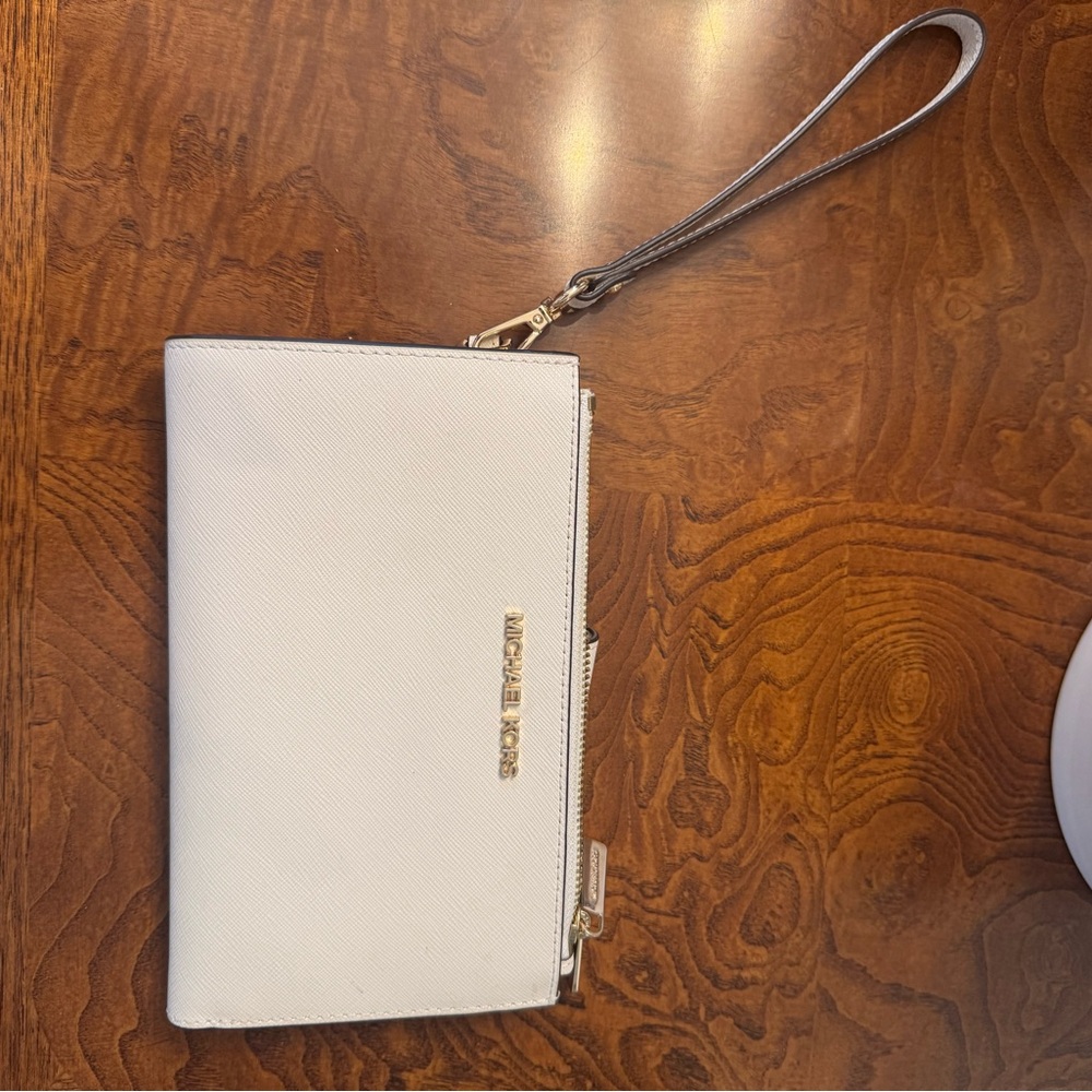 Michael Kors Ivory Wristlet with Gold Accents